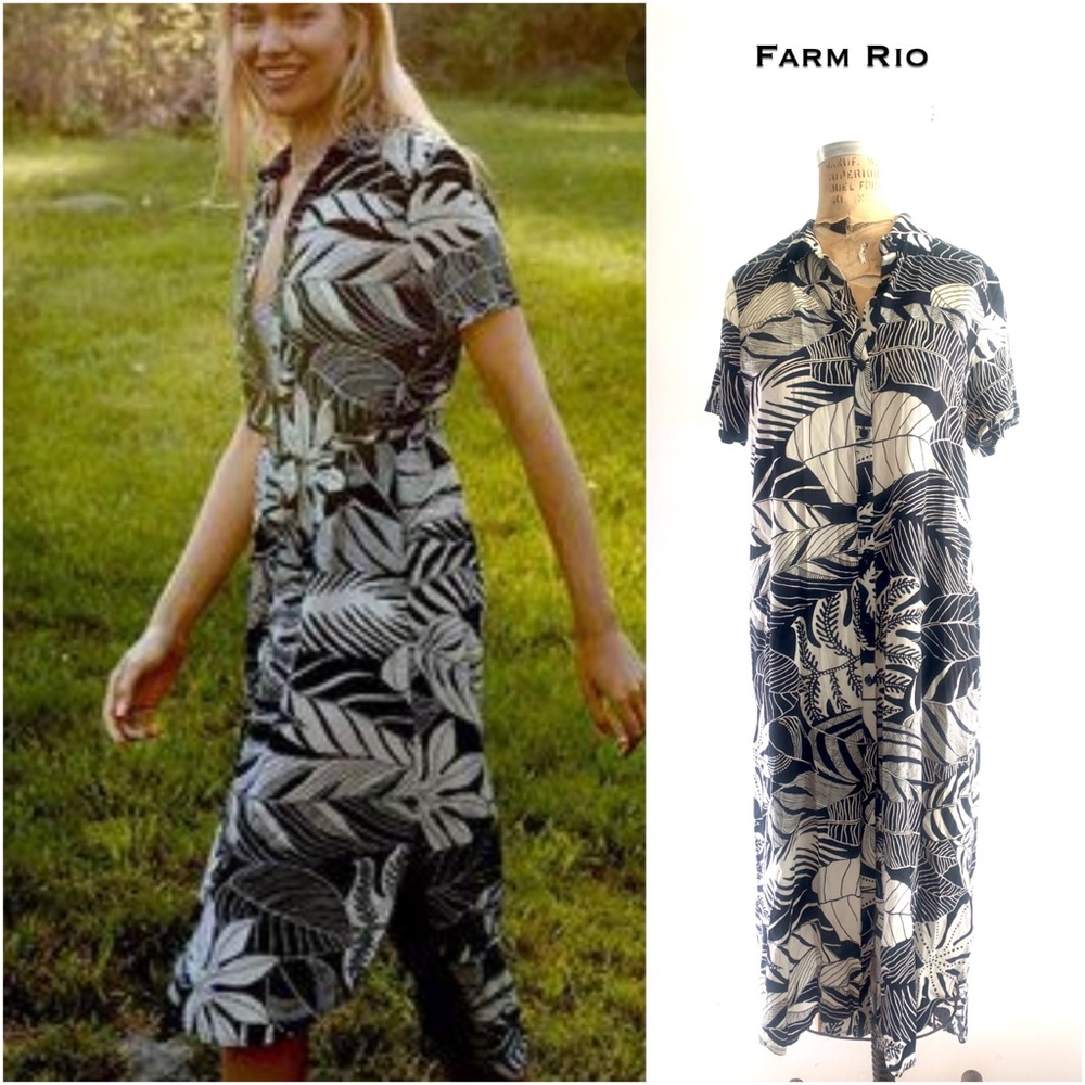 Farm Rio for Anthro Adonidia Dress Tropical Print button-front shirtdres…